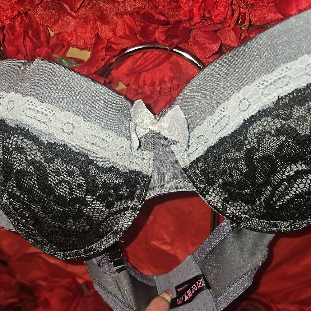 Secret Lace Elegant Gray and Black Lace Bra Size 38B